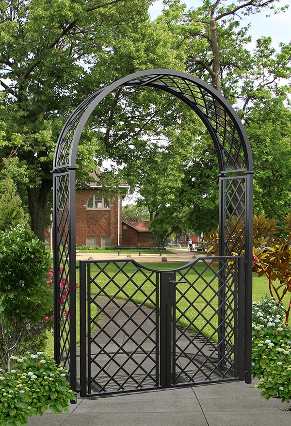 Portofino Garden Arch With Gate, Metal Garden Arbour With Gate