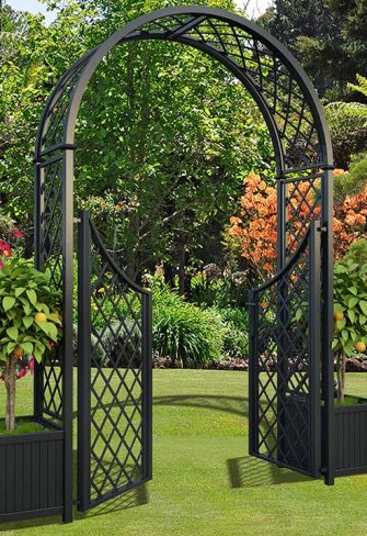 Round Top Garden Arch Portofino with Double Gate and two Versailles Planter Boxes