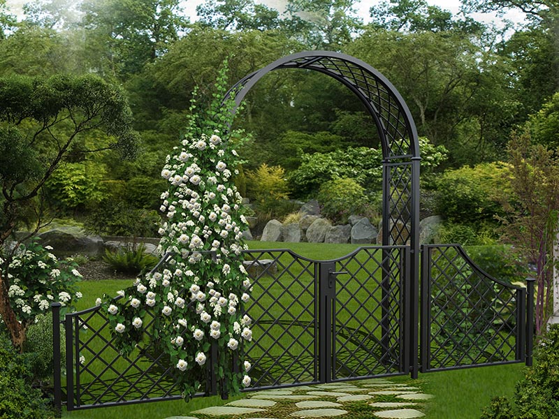 Portofino Garden Arch With Gate, Metal Garden Arch With Gates