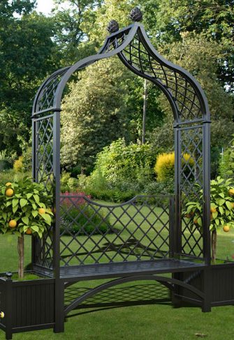 Metal Arbour Seat 'Brighton' with two versailles planter boxes