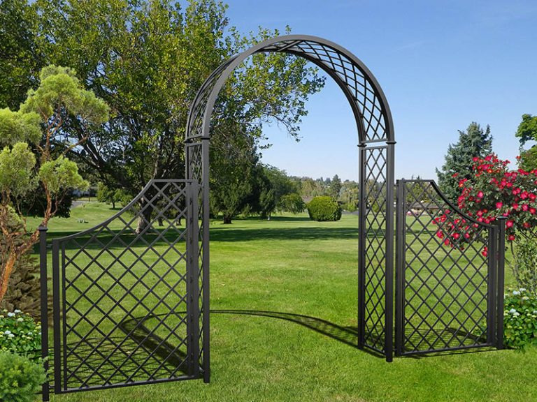 Portofino Garden Arch with 150 cm high Side Fencing. Galvanised steel.