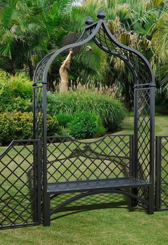 Metall Rosenbogen Brighton mit Gartenbank und 110 cm hohem Zaun