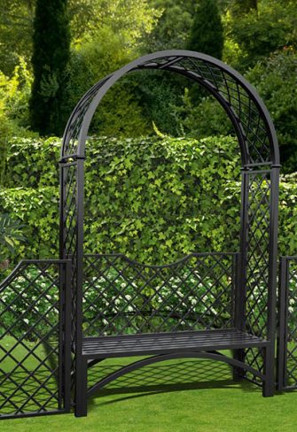 Metall Rosenbogen Portofino mit Gartenbank und 110 cm hohem Zaun