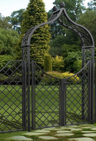 Metal Garden Arch Brighton with double gates. and side panels