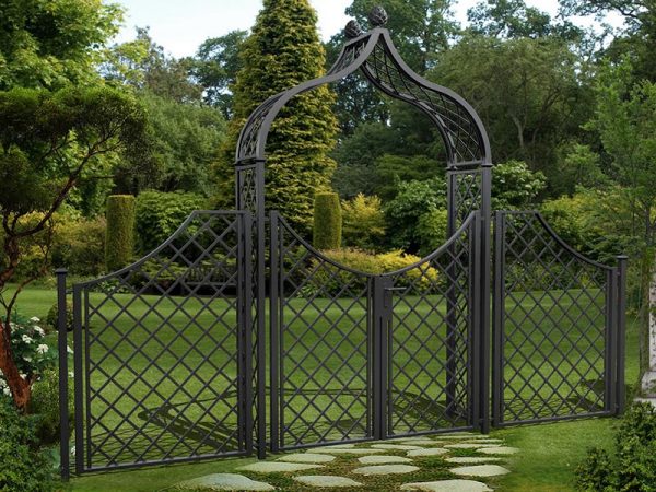 Metal Garden Arch Brighton with double gates. and side panels