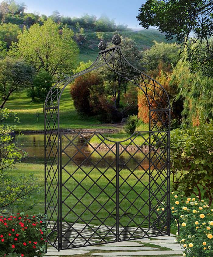 Kiftsgate Garden Arch With Gate, Metal Garden Archway With Gate