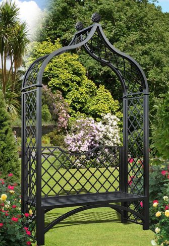 Metall Rosenbogen Brighton mit Gartenbank