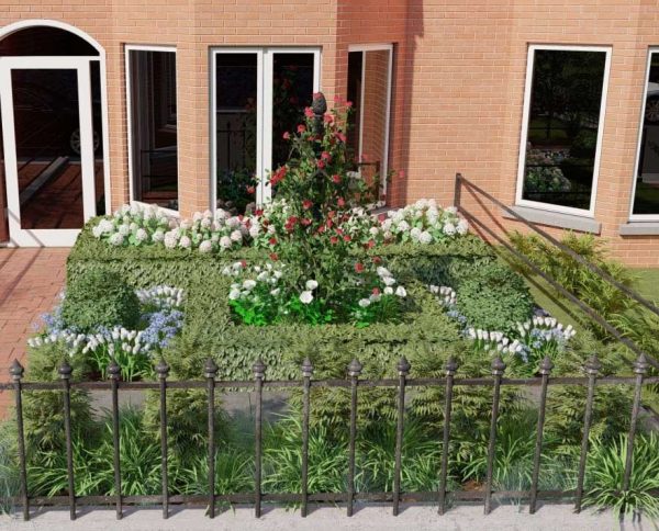 Garden design for the Charleston Rose Obelisk in a front garden