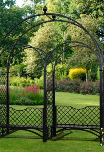 The Speke Hall Wedding Metal Arch – Triple Arch with Kissing Bench by Classic Garden Elements
