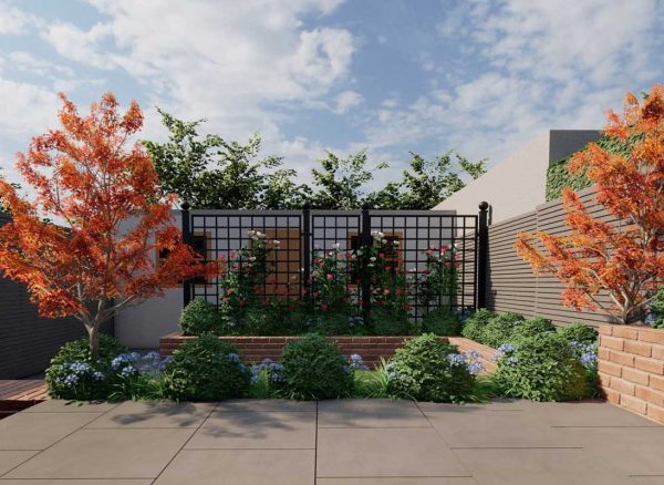 Elegant patio with Bauhaus Metal Railing Panels