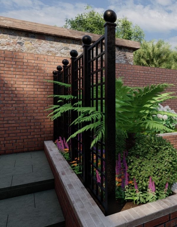 Bauhaus Metal Railing Panels by Classic Garden Elements in private garden