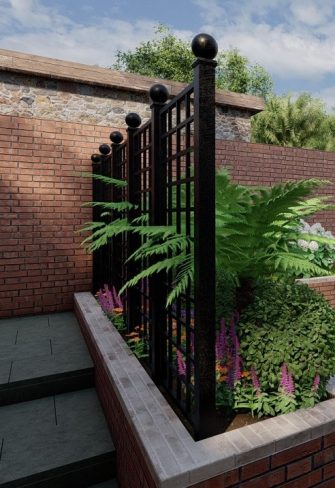 Bauhaus Metal Railing Panels by Classic Garden Elements in private garden, main image