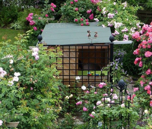 Bauhaus Metal Railing Panel being used to create a screen in front of a garden shed