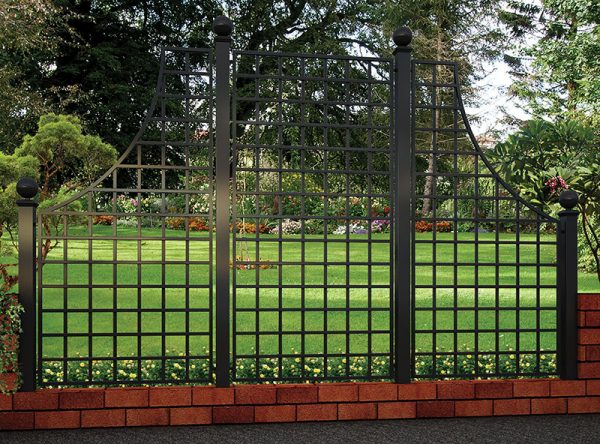 Wide-angled view of the Rushton Hall Wrought-Iron Railing by Classic Garden Elements