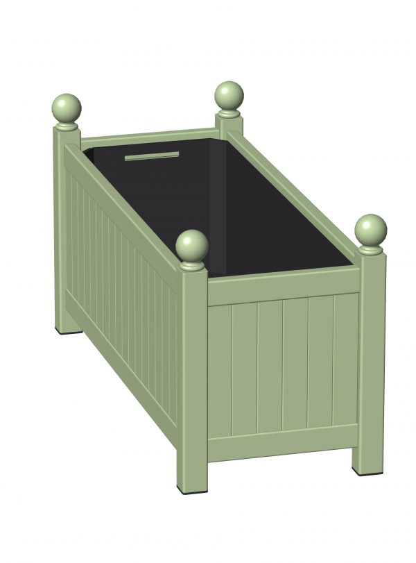 Classic Garden Elements' Long Planter Versailles, hot-dip galvanised and powder coated in RAL 6021 Pale green