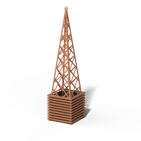 The Ibiza Planter with Abusir Pyramid Trellis by Classic Garden Elements, Copper light