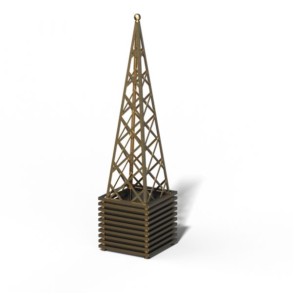 The Ibiza Planter with Abusir Pyramid Trellis by Classic Garden Elements, Kendon gold