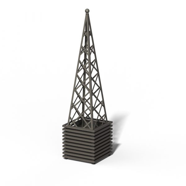 The Ibiza Planter with Abusir Pyramid Trellis by Classic Garden Elements, maroon colour