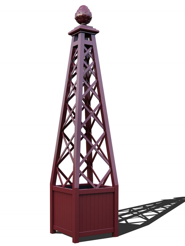 The Versailles Planter with Memphis Pyramid Trellis, powder coated in RAL 3005 Wine red