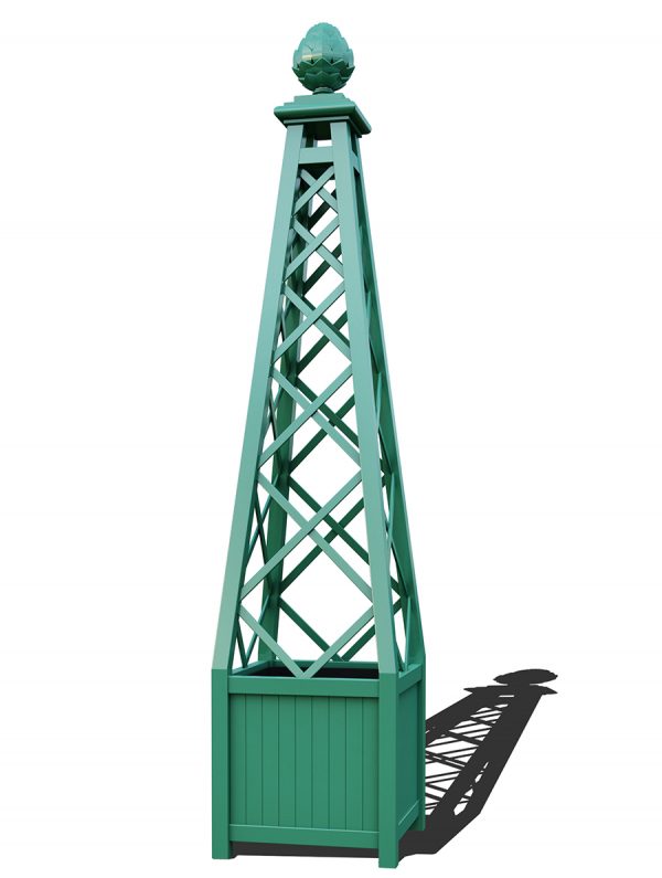 The Versailles Planter with Memphis Pyramid Trellis, powder coated in RAL 6000 Patina green