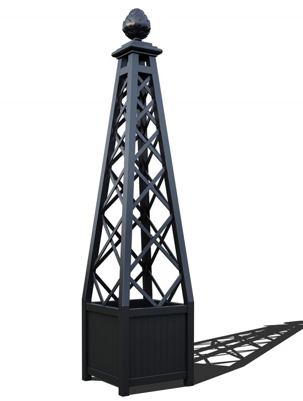 The Versailles Planter with Memphis Pyramid Trellis, powder coated in RAL 9005 Jet black