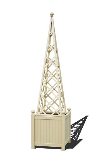 The Versailles Planter with Abusir Pyramid Trellis, powder coated in RAL 1015 Light ivory
