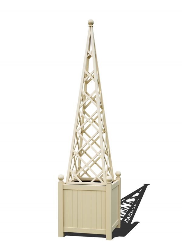 The Versailles Planter with Abusir Pyramid Trellis, powder coated in RAL 1015 Light ivory