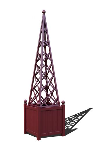 The Versailles Planter with Abusir Pyramid Trellis, powder coated in RAL 3005 Wine red