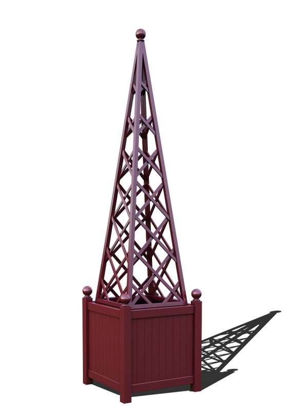 The Versailles Planter with Abusir Pyramid Trellis, powder coated in RAL 3005 Wine red