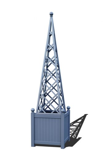 The Versailles Planter with Abusir Pyramid Trellis, powder coated in RAL 5014 Pigeon blue