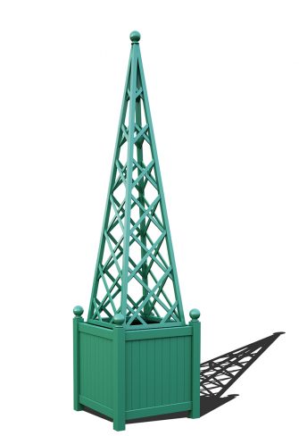 The Versailles Planter with Abusir Pyramid Trellis, powder coated in RAL 6000 Patina green