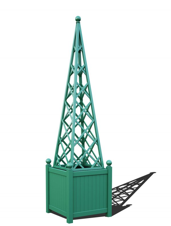 The Versailles Planter with Abusir Pyramid Trellis, powder coated in RAL 6000 Patina green