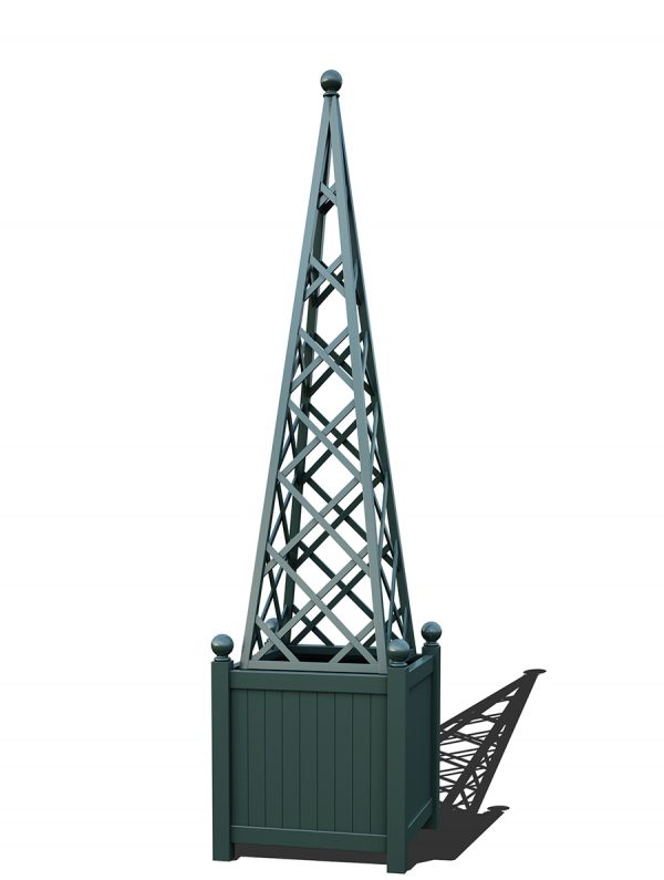 The Versailles Planter with Abusir Pyramid Trellis, powder coated in RAL 6012 Black green