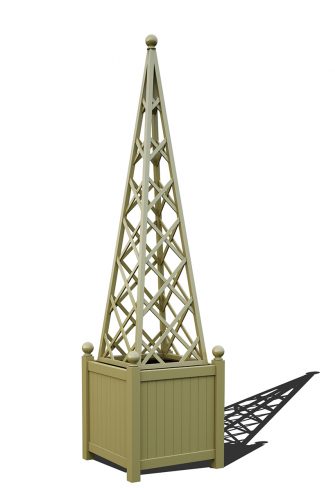 The Versailles Planter with Abusir Pyramid Trellis, powder coated in RAL 7034 Yellow grey