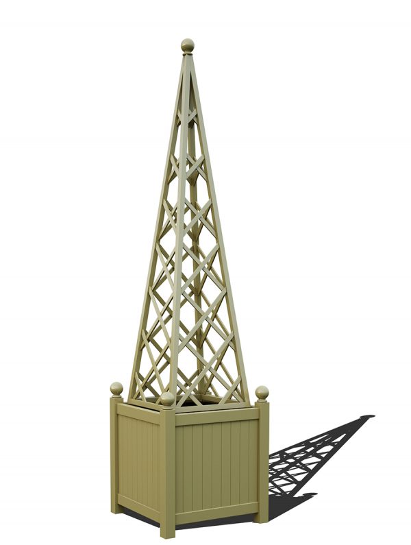 The Versailles Planter with Abusir Pyramid Trellis, powder coated in RAL 7034 Yellow grey