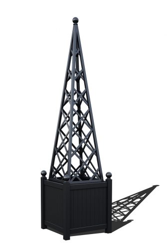 The Versailles Planter with Abusir Pyramid Trellis, powder coated in RAL 9005 Jet black