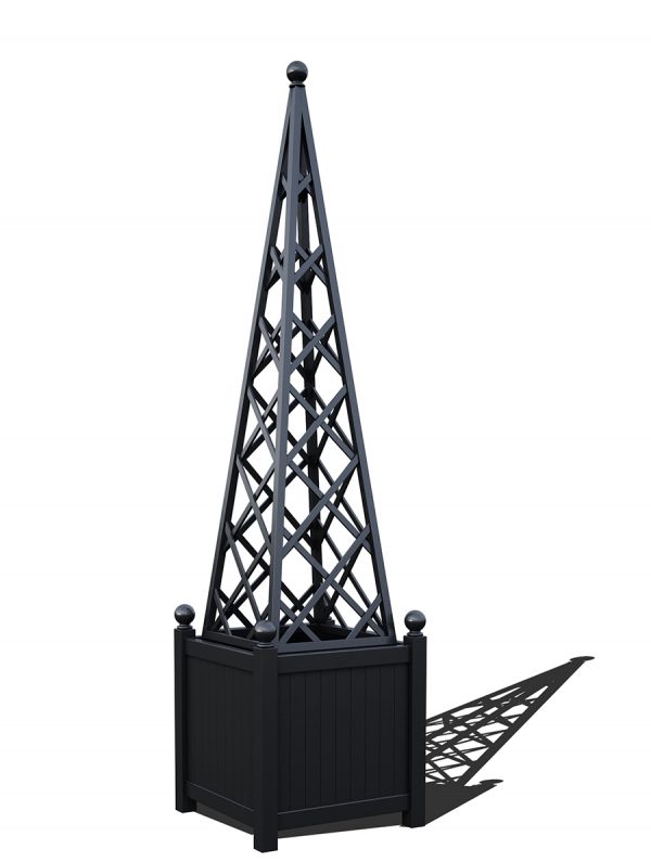 The Versailles Planter with Abusir Pyramid Trellis, powder coated in RAL 9005 Jet black