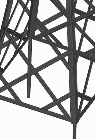 Close-up of the base of the Abusir Pyramid Trellis, powder coated in RAL 9005 Jet black