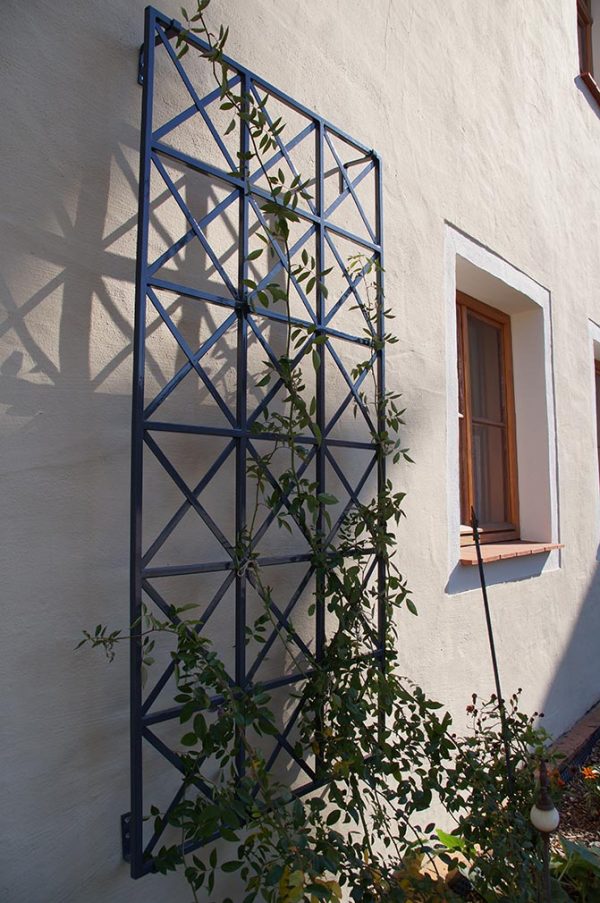 The Ravenna Metal Wall Trellis by Classic Garden Elements, viewed from the side