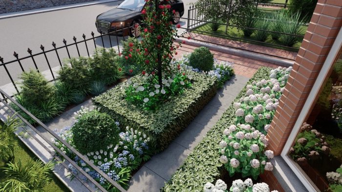 Metal garden obelisk that makes the perfect centrepiece for a front garden