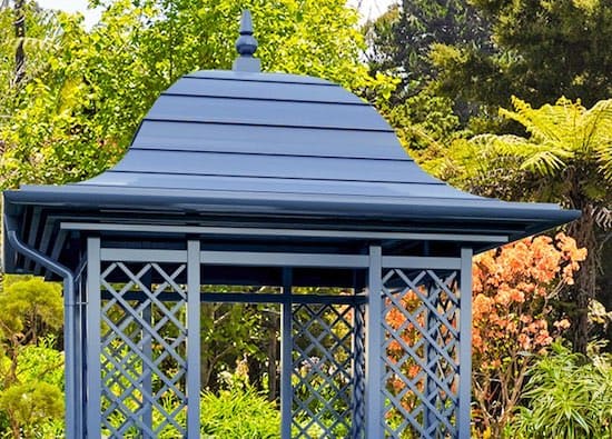 Close-up of the Wallingford Gazebo with full roof by Classic Garden Elements