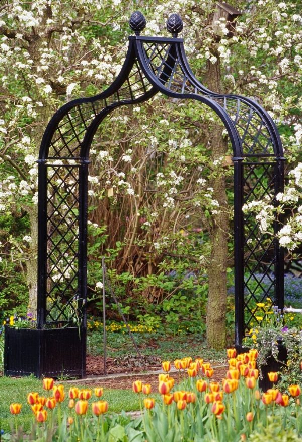 Freestanding Brighton Garden Arch with two Versailles Planters by Classic Garden Elements