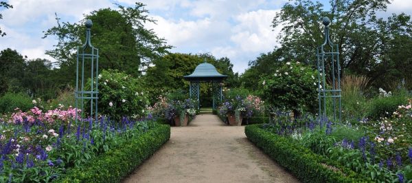 Classic Garden Elements' Wallingford Gazebo and two garden obelisks at the Ellerhoop Arboretum near Hamburg