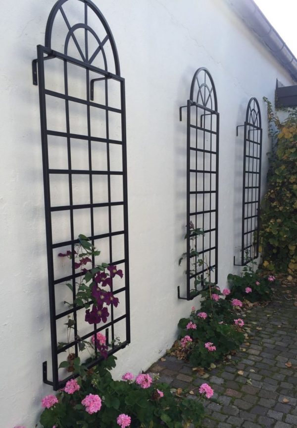 Three metal Orangery Wall Trellises, hot-dip galvanised and power-coated in black