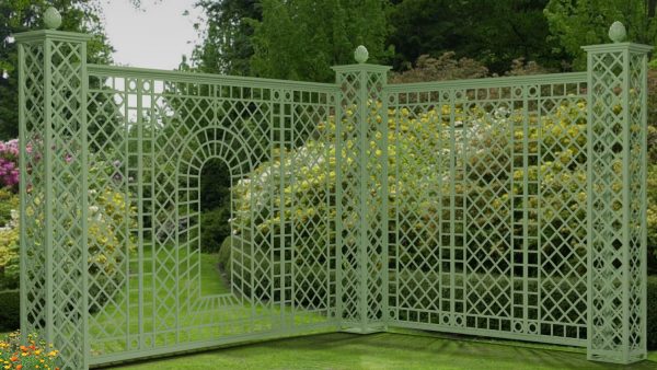 The Wessling Treillage Set by Classic Garden Elements, powder coated in RAL 6021 Pale green