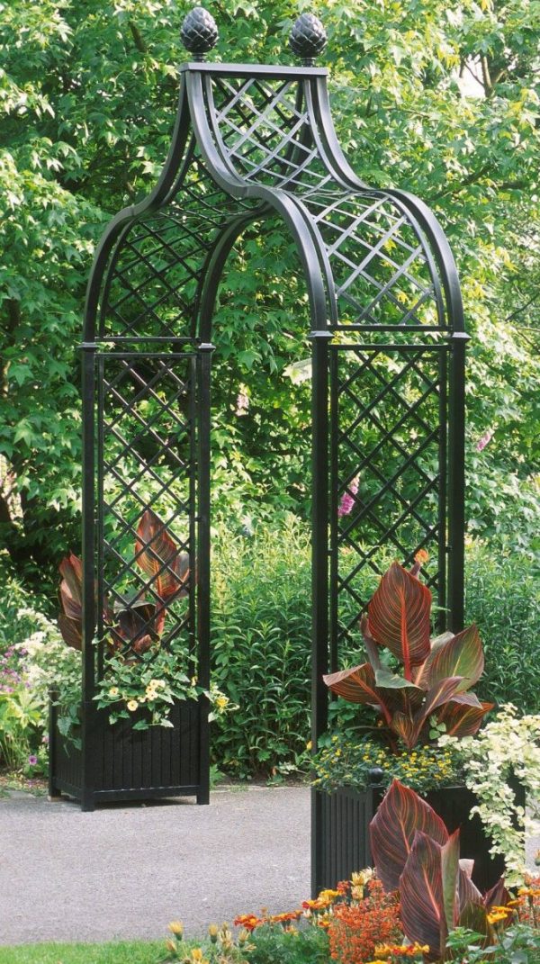 The Freestanding Brighton Garden Arch with Two Versailles Planters, by Classic Garden Elements