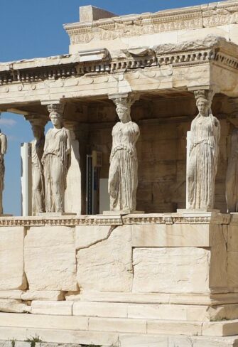 Elegant Caryatids adorning the Acropolis, epitomizing classical Greek artistry. These statues represent strength and beauty, offering a distinguished and historic aesthetic for elite collectors and architecture aficionados.